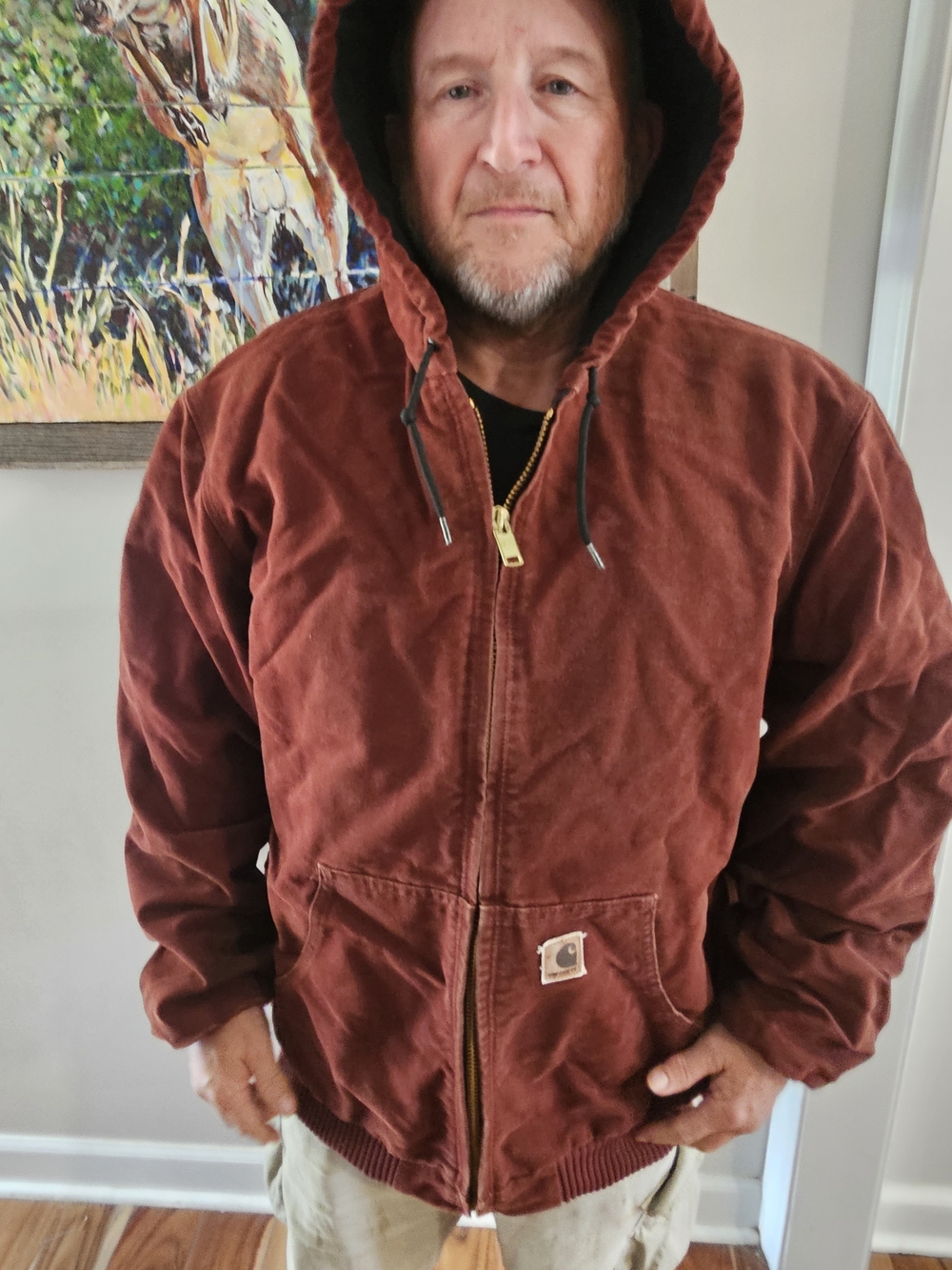 Vintage Carhartt Men’s Hooded Work Jacket in Rust Brown